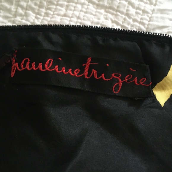 Vintage PAULINE TRIGERE COUTURE Pure Silk Twill Black + Yellow Dress 10 - Picture 5 of 6